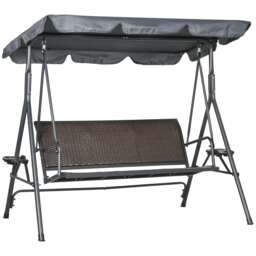 Outsunny 3 Seater Garden Swing Seat Bench w/ Adjustable Canopy, Dark Grey