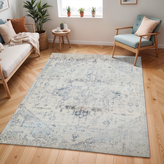 LIVABLISS Ankara-Vintage Traditional Boho Rug 140 x 200 cm Grey Blue