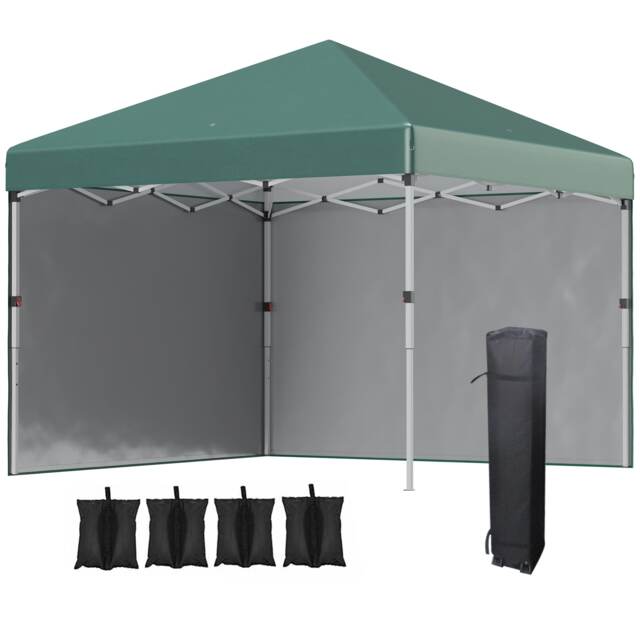 Outsunny 3x3 (M) Pop Up Gazebo Party Tent w/ 2 Sidewalls, Weight Bags, Green Green Green
