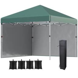 Outsunny 3x3 (M) Pop Up Gazebo Party Tent w/ 2 Sidewalls, Weight Bags, Green Green Green