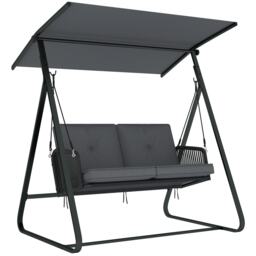 Outsunny 2-Seater Rattan Swing Chair, Outdoor Garden Hanging Swing Seat Grey Dark Grey L