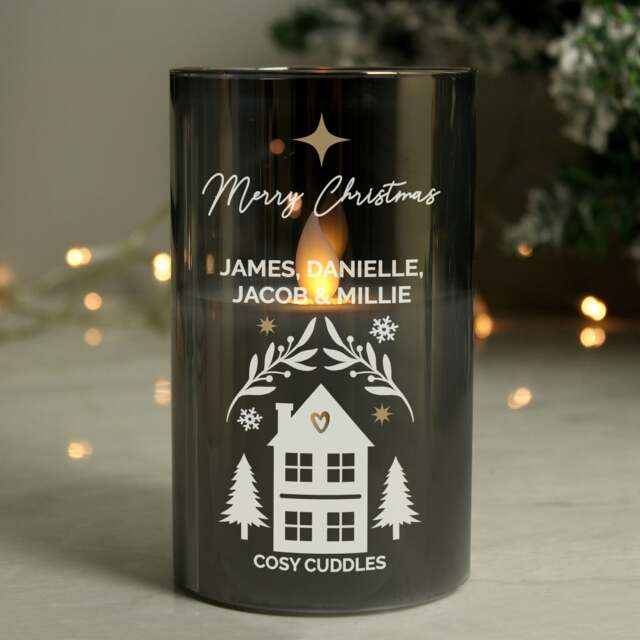 Personalised Christmas Smoked Glass LED Candle White