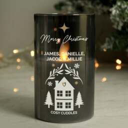 Personalised Christmas Smoked Glass LED Candle White