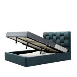 5ft King Size Plush Velvet Weaved Headboard Ottoman Storage Bed Frame In Duck Egg Blue