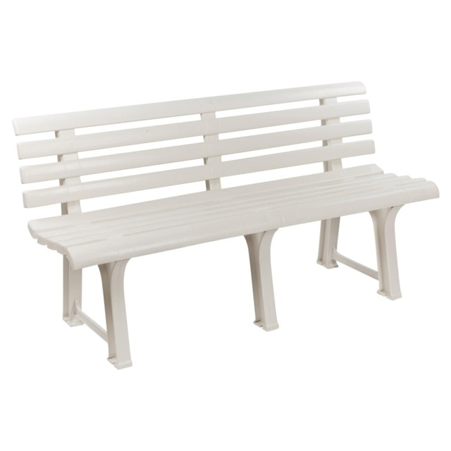 3-Seater Garden Outdoor Plastic Bench - 74x145x49cm White 1