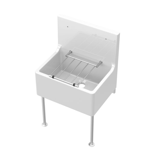 Balterley Single Bowl Fireclay Ceramic Cleaner Sink with Grill & Legs White White 393 x 515 x 535mm 1
