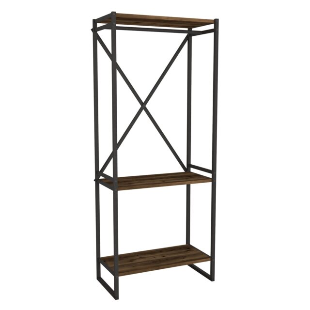 Tall 3-Tier Wood and Metal Coat & Shoe Rack Brown Not provided 1