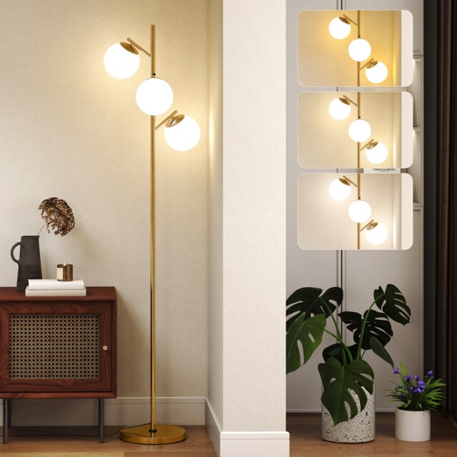 HOMCOM 3 Light Standing Tree Floor Lamp for Living Room Bedroom, Gold Gold