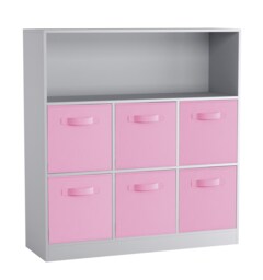 Wide 7-Cube Bookcase With Drawers Grey Grey & Light Pink 1