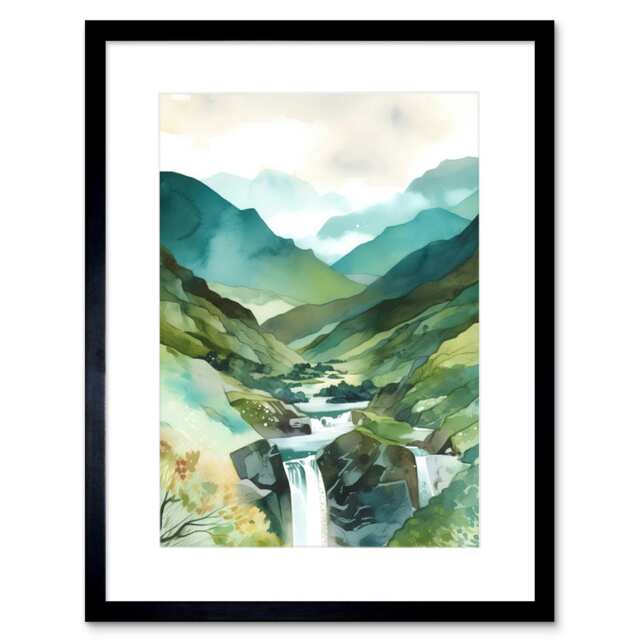 "Source River Tay Waterfall Scotland Landscape 9x7"" Black Framed Wall Art Print"
