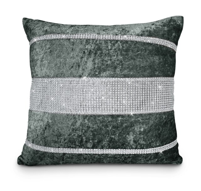 Luxury Crushed Velvet With 3 Tier Diamante Detail - 43cm x 43cm Grey Charcoal