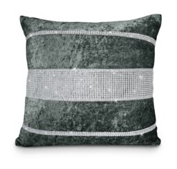 Luxury Crushed Velvet With 3 Tier Diamante Detail - 43cm x 43cm Grey Charcoal