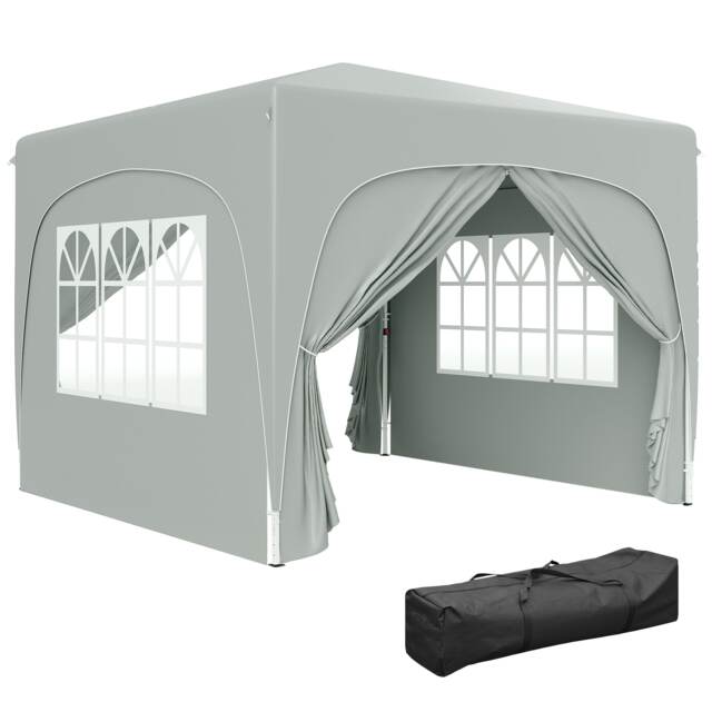 Outsunny 3 x 3(m) Pop Up Gazebo with Sides and Carry Bag, Height Adjustable Party Tent Instant Event Shelter for Garden, Outdoor, Patio, Light Grey