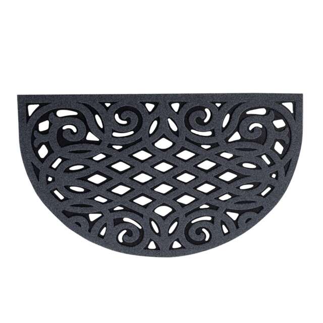 Nicoman Victorian Style Halfmoon Rubber Outdoor Door Mat Grey 75 x 44cm Grey Open Back (For Outdoors)