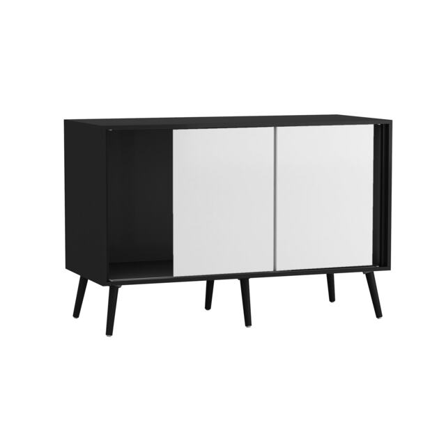 URBNLIVING Black Carcass 3 Door Sliding Storage Cabinet Multi White Doors & Black Legs 1