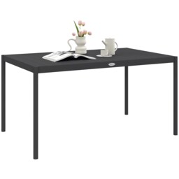 Outsunny 145cm Garden Table with Slatted Aluminium Top, Steel Legs, Dark Grey Grey