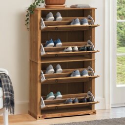 Corona 4 Shelf Shoe Rack Chest Solid Wood Mexican Pine Wooden Hallway Storage
