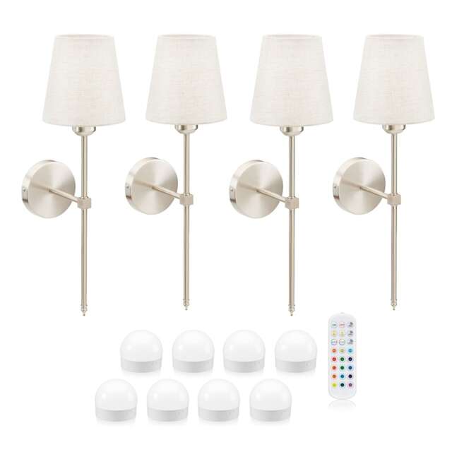 Omniance Monaco Rechargeable Wireless Wall Lights with Remote Clear Satin Nickel