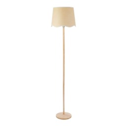 ValueLights Triston Light Wood Floor Lamp Linen White Trim Shade & Bulb Brown White