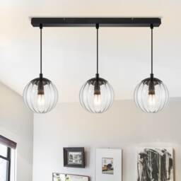 COSYLYTE Kingston 3 Light Modern Ribbed Glass Pendant Light - Matt Black Metal Black 1