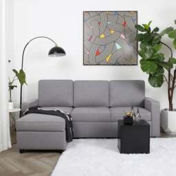 Selene - Corner Sofa Bed in Light Grey Linen - Pull-out Sofa