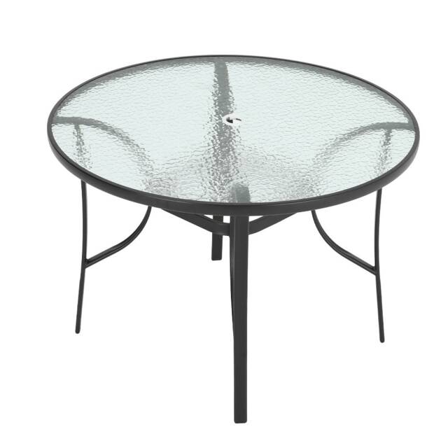 Living and Home Round Tempered Glass Outdoor Coffee Table with Parasol Hole