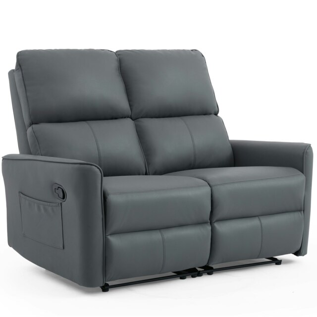 Madrid 2 Seater Manual Recliner Air Leather Sofa Grey Two Seater