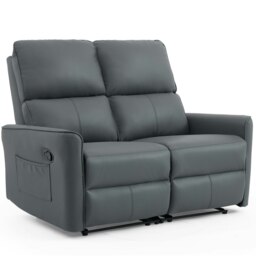 Madrid 2 Seater Manual Recliner Air Leather Sofa Grey Two Seater