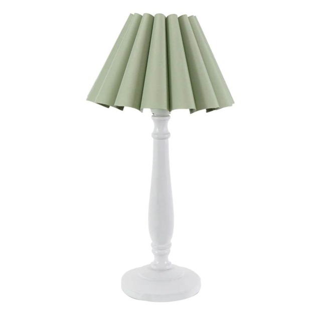 ValueLights Victoria White Wood Table Lamp Green Scallop Taper Shade