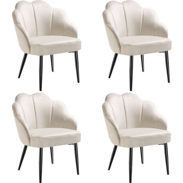 Accent Chair Hellen - velvet cover, padded, extra-wide shell-shaped backrest Cream cream/black 4