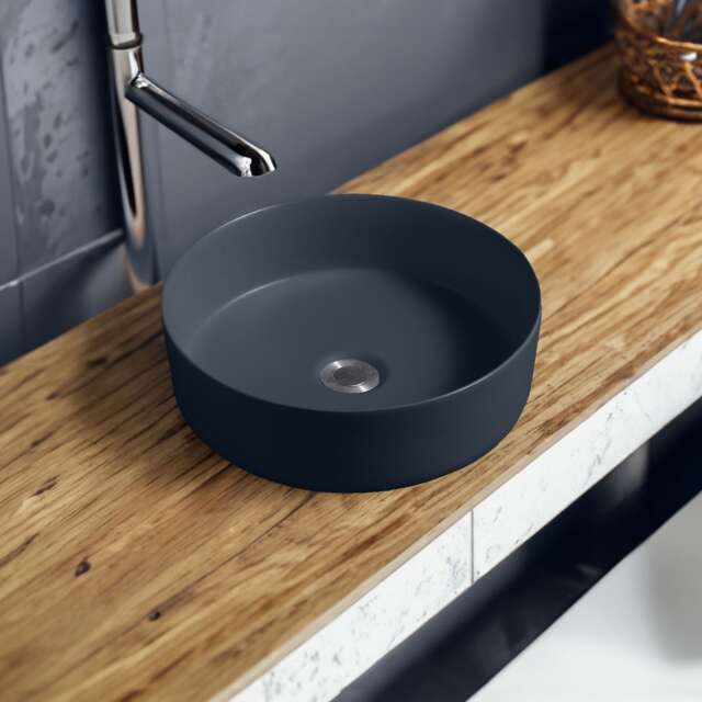 Limoge 7844DB Ceramic Vert Round Countertop Basin in Dark Blue