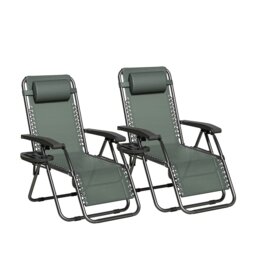 MCC Direct Set of 2 Zero Gravity Recliner Garden Chairs Outdoor Reclining Sun Lounger Textilene