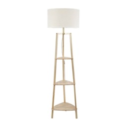 ValueLights Hiru Natural 3 Tier Shelf Floor Lamp White Trim Shade & Bulb Brown White