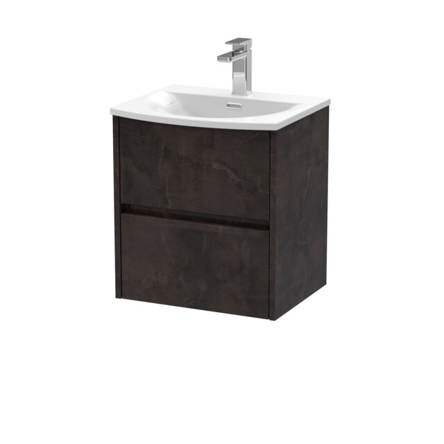 Balterley Chartley Contemporary 2 Drawer Wall Hung Vanity Unit with Curved Basin, Metallic Slate, 500mm