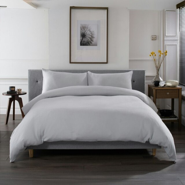St Quentin 100% Cotton Double Gauze Duvet Cover Set - Soft & Breathable Bedding - 180 Thread Count Grey Grey Double