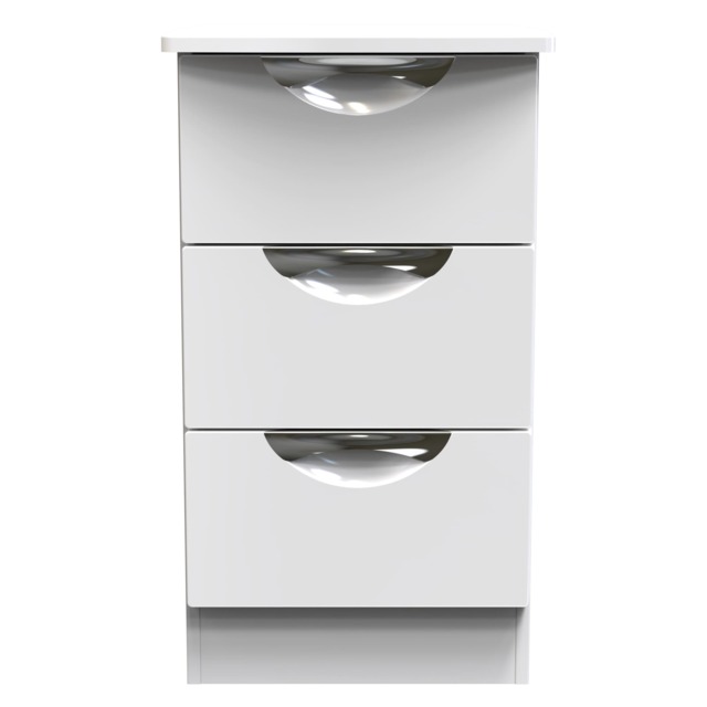 Holborn 3 Drawer Bedside Cabinet in White Gloss & White (Ready Assembled) White White Gloss & White
