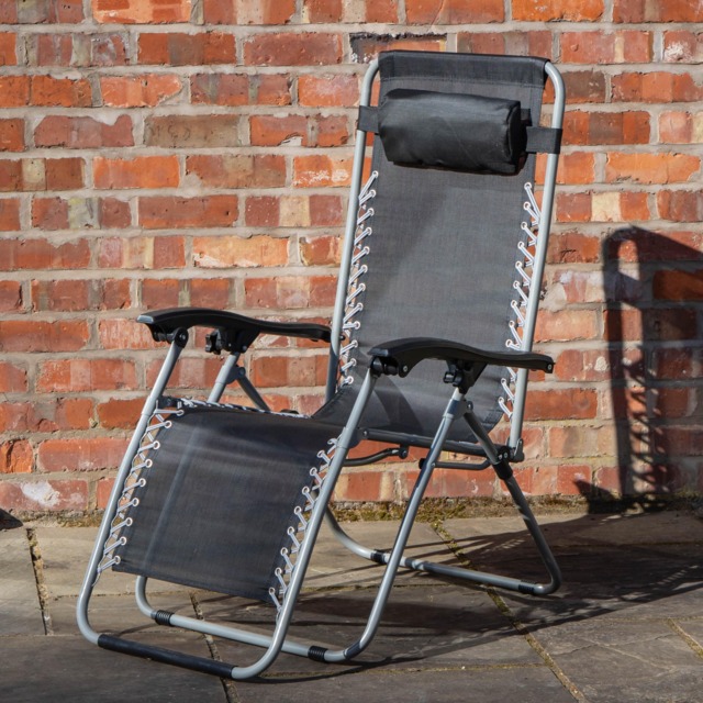 Multi Position Garden Zero Gravity Relaxer Chair Sun Lounger in Black & Silver Black Black