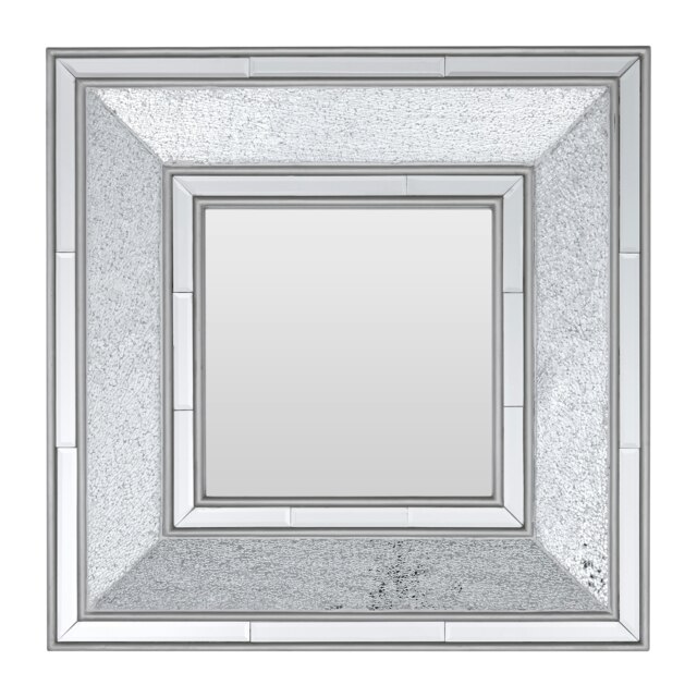 Orsina Silver Wall Mirror, Reflective Glass Border Mirror for Living Room or Hallway, Boutique Square Wall Mirror