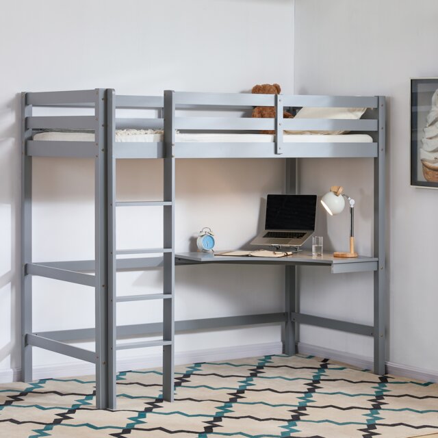 Vida Designs Sydney Bunk Bed With Desk, 3ft Single Bed, Grey, 90 x 190cm