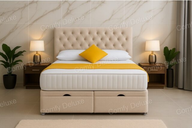 Chesterfield Ottoman Coffee Plush Velvet 2ft6 Small Single Bed Set With Headboard and Mattress