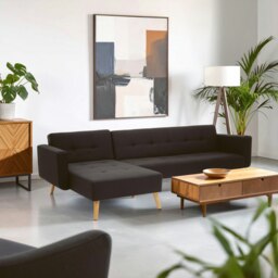Interiors By Premier Comfortable Hagen Black Large Corner Sofa Bed, Functional Pull Out Sofa Bed For Livingroom, Modern Sofa Bed Black Not provided