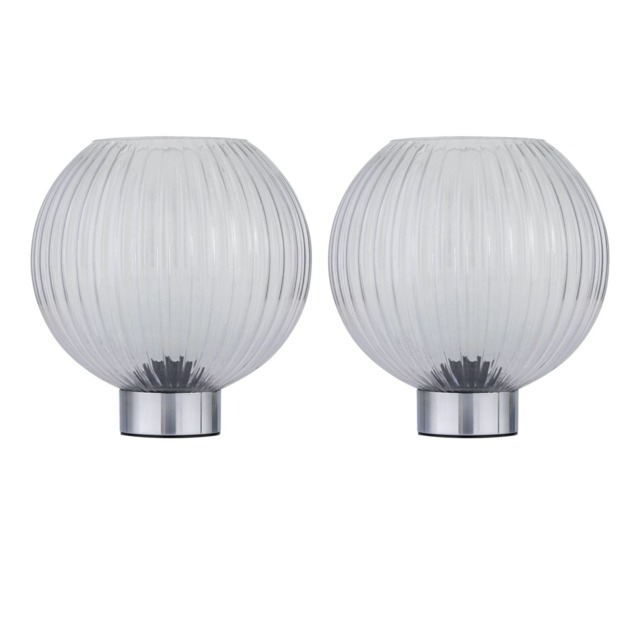 Set of 2 Betchley - Battery Operated Chrome Lamp with Clear Glass Chrome Clear Medium 2