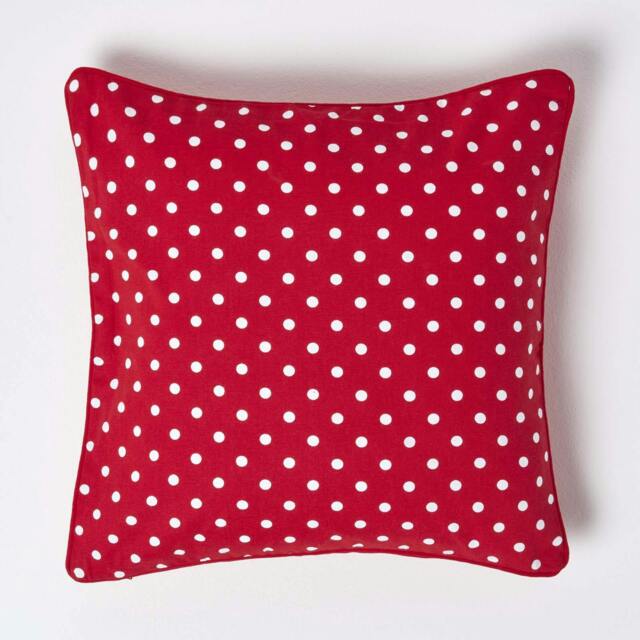 Homescapes Cotton Red Polka Dots Cushion Cover - 45 x 45 cm Red Red 45 x 45 cm