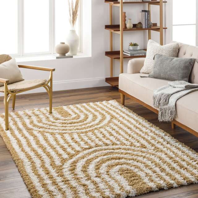 LIVABLISS Urban Shaggy-Modern Soft Plush Pile Rug 160 x 220 cm Camel Ivory Brown Cream