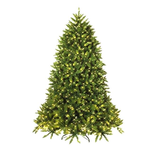 COSTWAY 5FT Pre-Lit Artificial Christmas Tree with LED Lights & 8 Lighting Modes Green