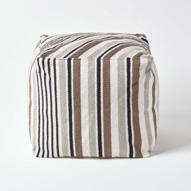 Homescapes Grey, Black and White Stripe Cube Square Footstool - 40 x 40 x 40 cm