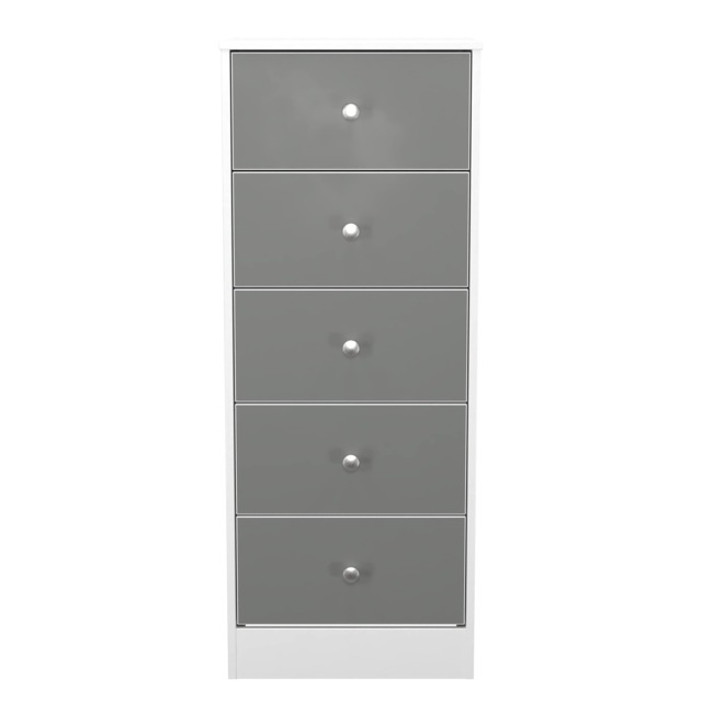 Truro 5 Drawer Tall Bedside Cabinet in Uniform Grey & White Matt (Ready Assembled) Grey Uniform Grey & White Matt