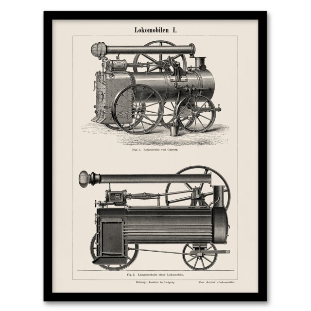 Vintage Framed Wall Art Lokomobilen Locomotive Steam Train Engine Home Décor