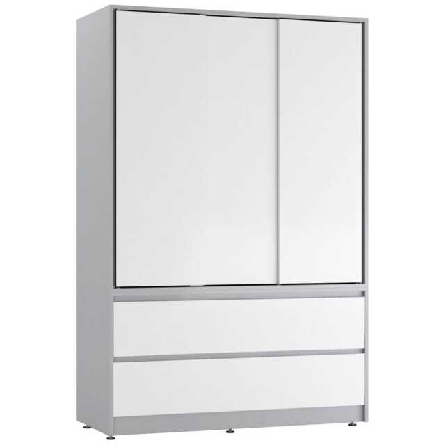 URBNLIVING 3 Sliding Door Wardrobe With 4 Drawers And Hanging Rail Grey White Drawers 1
