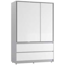 URBNLIVING 3 Sliding Door Wardrobe With 4 Drawers And Hanging Rail Grey White Drawers 1
